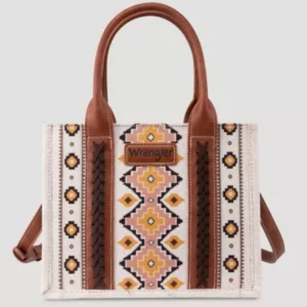 Wrangler White and Brown Geometric Tote Bag